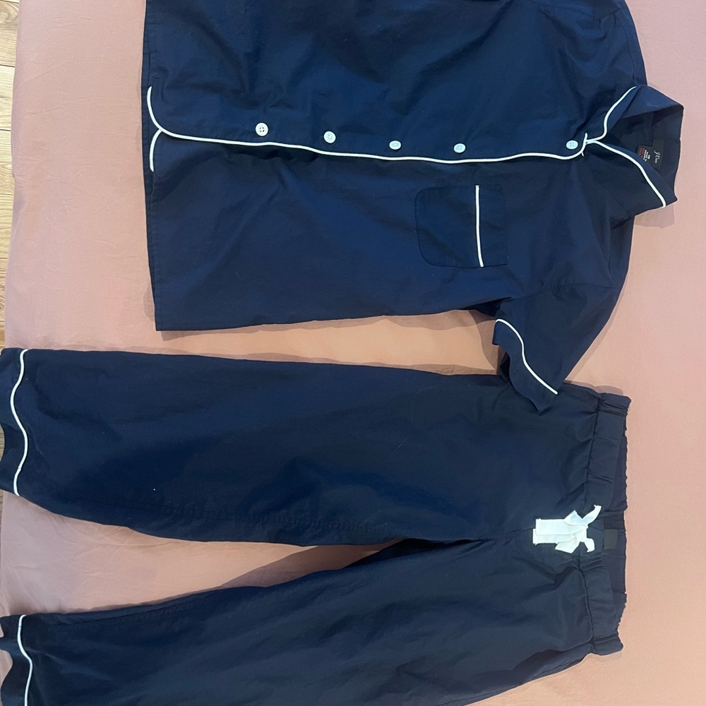 J. Crew Navy Pajama Set with White Trim